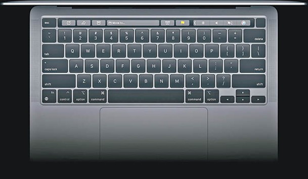 內置65鍵Magic Keyboard及Touch ID鍵，並保留了多功能觸控欄。