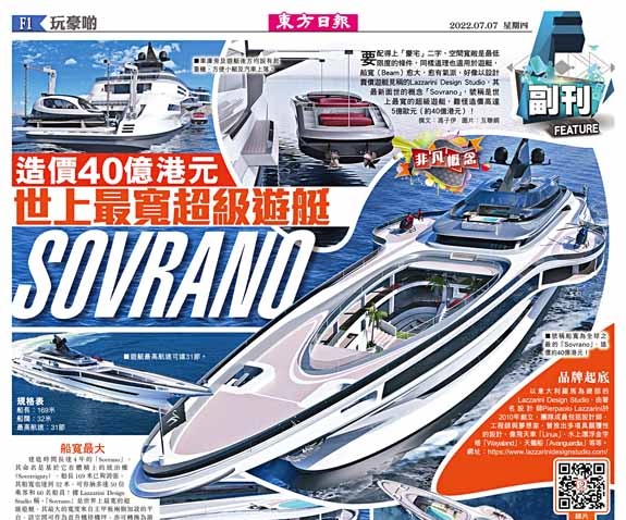 造價40億港元   世上最寛超級遊艇Sovrano