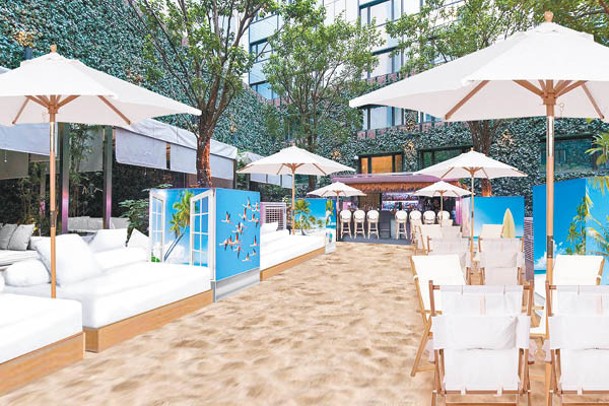 露天酒廊Vibes以真沙打造成鬧市沙灘，設置綠樹及太陽傘等，熱情風滿滿。