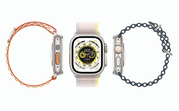 Apple Watch Ultra數碼錶冠更大，並加入橙色「動作」按鈕及3款全新錶帶，將於9月23日發售。<br>售價：$6,399
