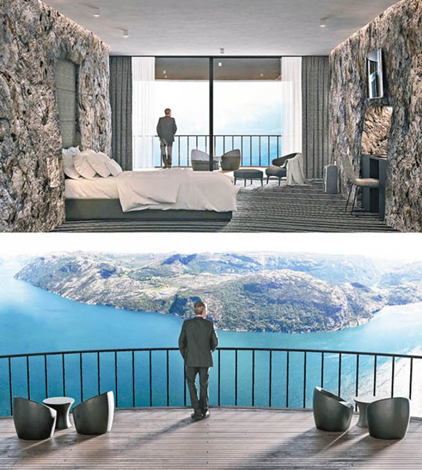 中間3層都設有客房，配以從懸崖邊伸出的弧形露台，設計保留懸崖的自然風貌。