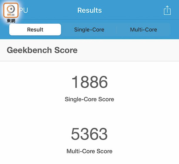 《Geekbench 5》單核及多核測試分別有1,886分及5,363分。