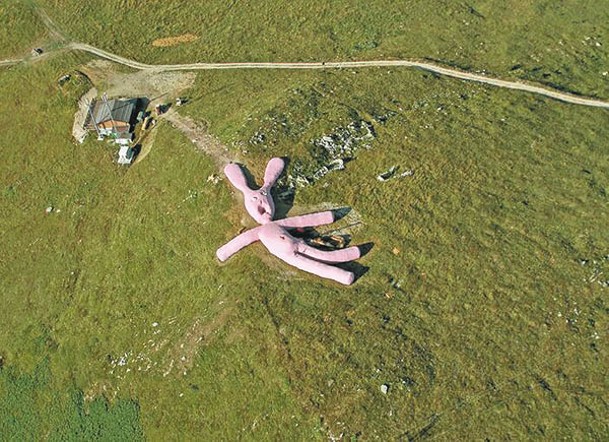 一隻60米長、6米高的粉紅巨兔，早在2005年開始躺平在意大利北部的阿爾卑斯山上，可讓遊客攀爬並在頂部休息。