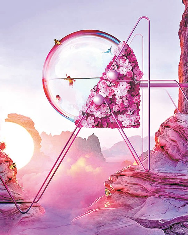 以金屬支架撐起的巨型泡泡，襯上花飾、蝴蝶，感覺夢幻。