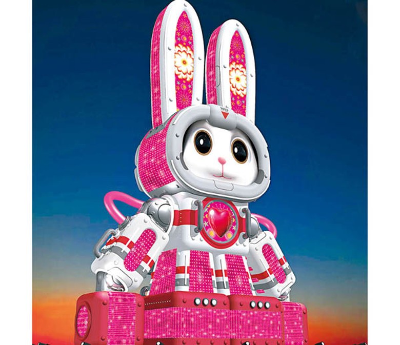 位於中央展區的主燈「玉兔壯彩」由藝術家李明道創作， 高22米的兔兔配上一身粉紅太空裝，非常Sharp醒。