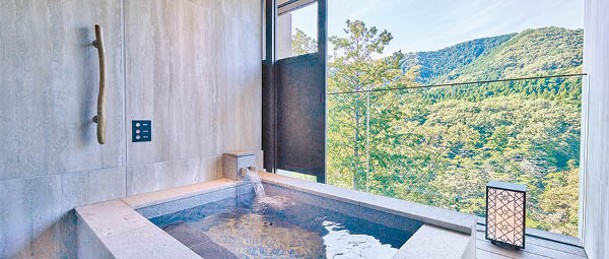 無論是客房的私家露天風呂抑或大浴場，均享有優美的溪谷景致。