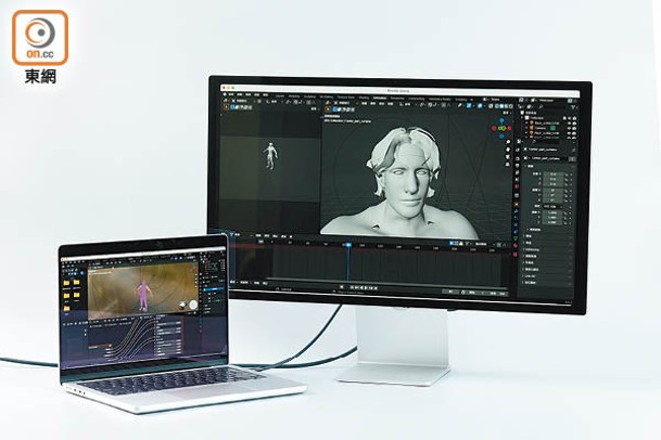 試繪圖：開啟《Blender》3D軟件，建模及渲染圖像流暢，最多可外接4個屏幕有利多工作業。