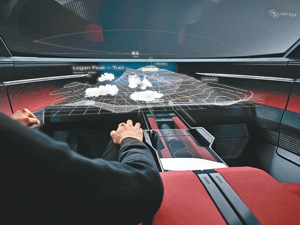在越野模式下，系統會將3D地形圖投射出來，並顯示不同行車資訊。
