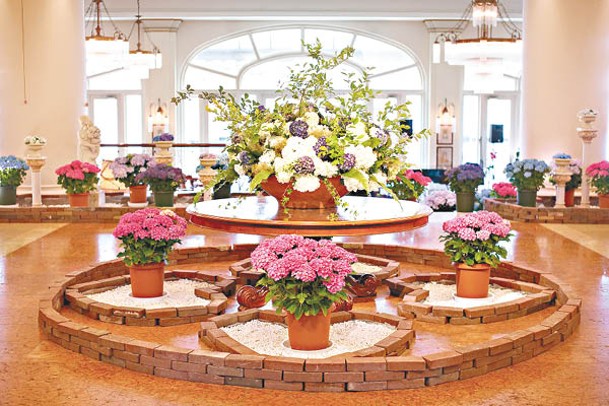 花祭舉行期間歐洲酒店會變身成「繡球花酒店」，放滿繡球花裝飾。