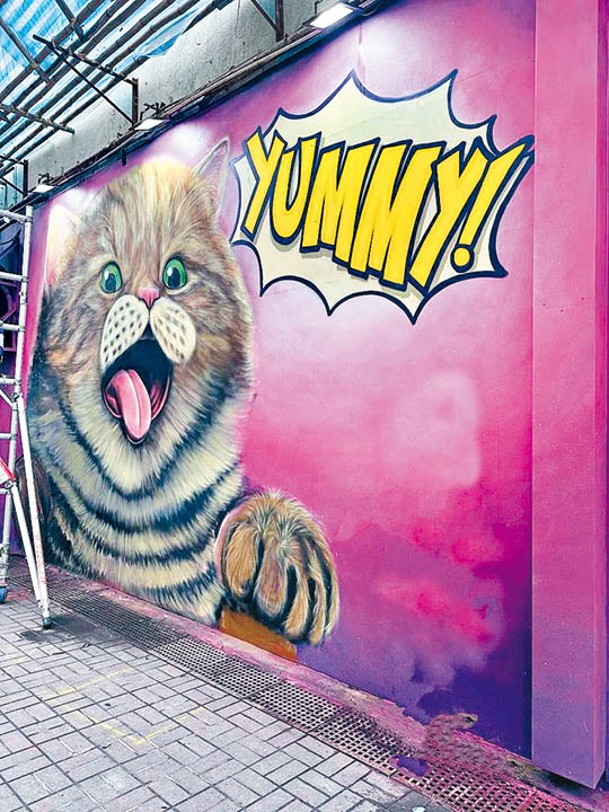 Vladimir於新蒲崗一間食肆外牆也畫了貓咪壁畫。