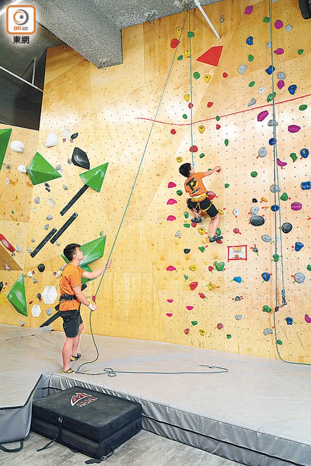 小朋友可穿上安全裝備去攀爬6米頂繩攀登牆。