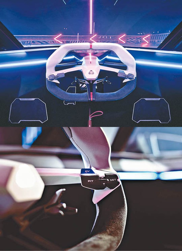 賽車化軚環上方附設一個細長的平視顯示器，其右方功能鍵組特設OV超車鍵。