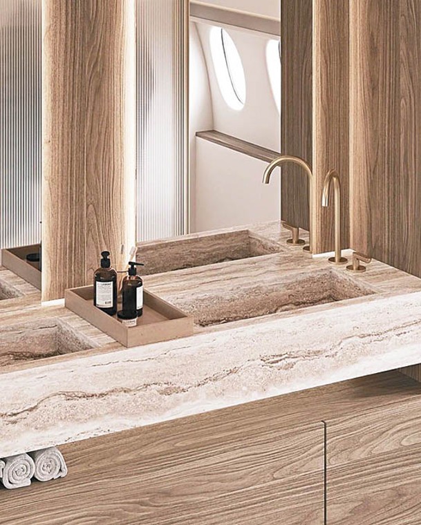 豪華別墅布置講究，浴室採用了雲石洗手盆。