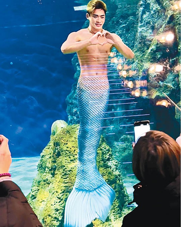表演者中除了多位美人魚Mermaid，還有一位男人魚Merman「瑋瑋」；每當他隔着玻璃畀心心，總會引來一陣尖叫聲。