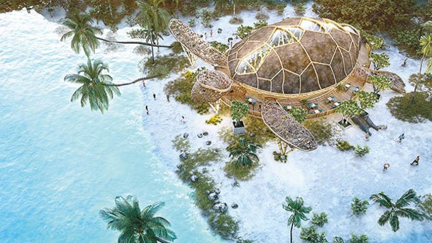 構思於海灘興建的「Turtle Restaurant」，極像一隻大海龜！