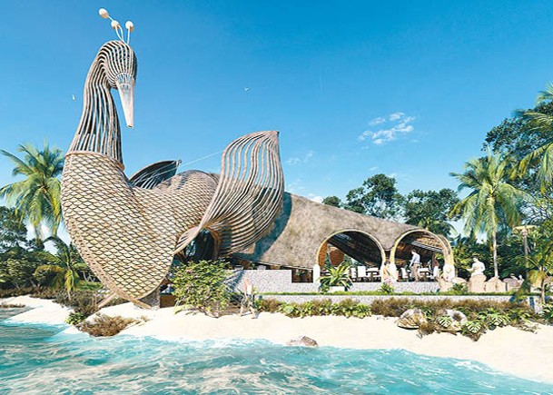 「Peacock Beach Restaurant & Bar」面向大海，貌似巨型孔雀。