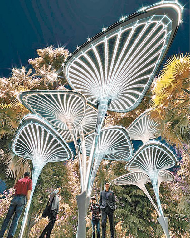 這些人造棕櫚樹可於晚上提供照明。