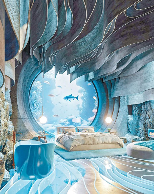Aquarium Room的布置猶如美人魚的海底寢宮。