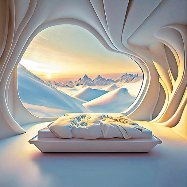 在斜陽下，Nordic Hotel的出現令白茫茫的雪景生色不少。