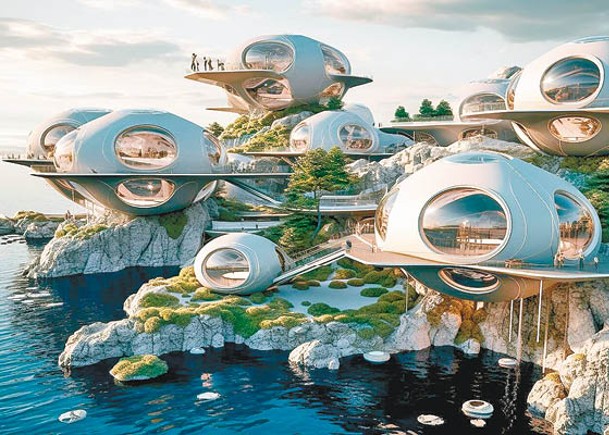 「EcoSphere Living」看似一群盤踞於海岸的UFO。（ig@delora.design）