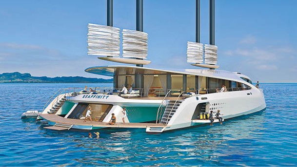 船尾的海灘俱樂部採用摺疊式設計，方便乘客跟大海作近距離接觸。（c  VPLP Design）