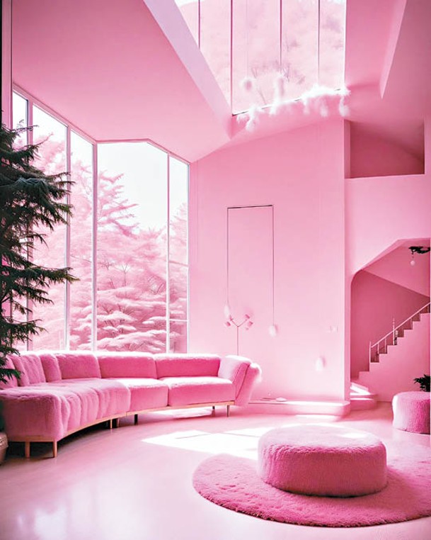 除了落地玻璃外，還設有天窗，令室內的粉色布置顯得光亮迷人。（ig@panchevamonika）