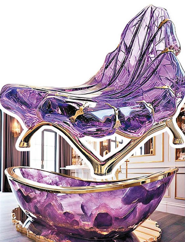 兩款紫水晶家具，配以鑲金邊等細節，貴氣逼人。（ig@alef_studio）