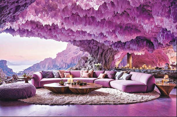 客廳的紫水晶天花，色彩深淺不一，極具層次感。（DSGNR 57）