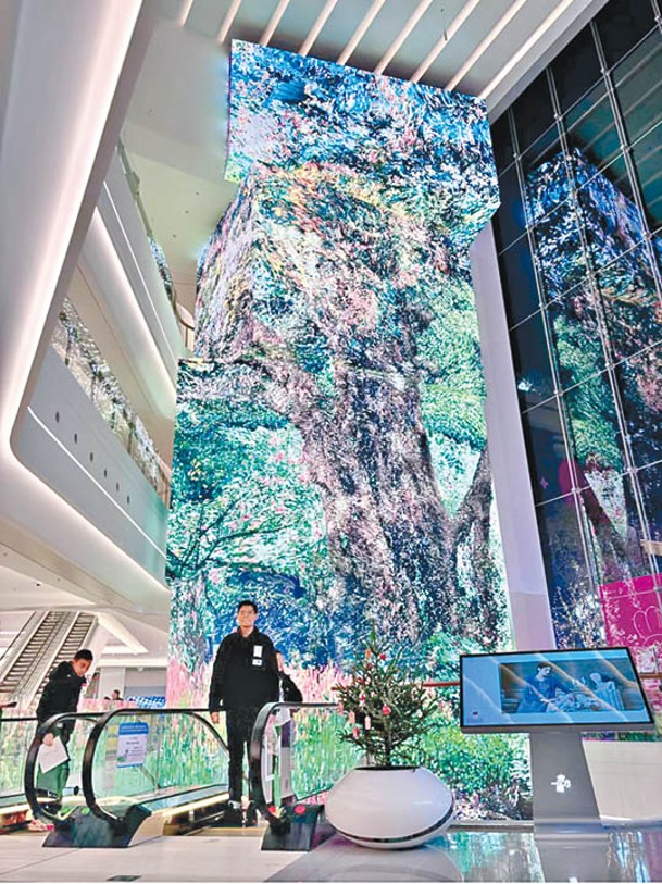 花海森林LED巨幕，讓人在商場都可感受自然氣息。（小紅書@滿糖）