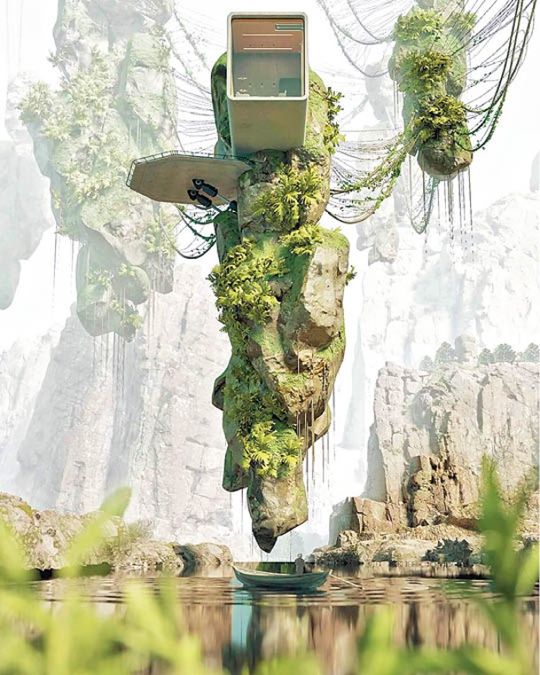 「Nestled in Pandora」的設計受電影《阿凡達》啟發，在飄浮岩石上建造未來人類棲息地。（ig@envisarch）