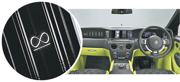 Black Badge版的內裝有23塊裸織工藝科技纖維飾板。副駕席前方加入「無限」標誌發光飾板。