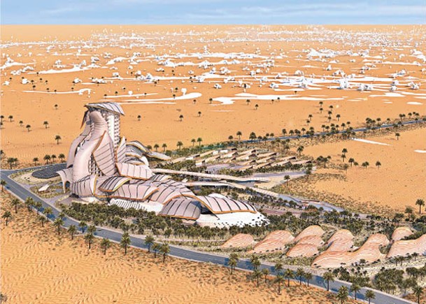 「White Desert Resort」的造型像一隻張開翅膀的巨鷹。（Ismail Behery）