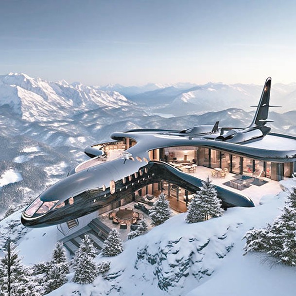 「Villa Airplane In A Snowy Forest」貌似一架於雪嶺着陸的巨型客機。（ig@artaifuture）