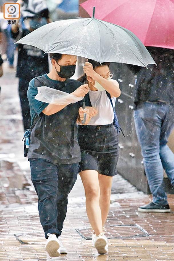 旺角：大風夾雜大雨，街上市民狼狽。