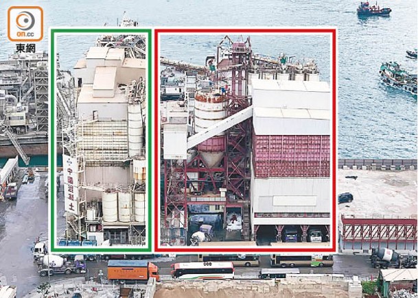 油塘東源街20號（紅框）及22號（綠框）的混凝土廠，由同一間公司營運。