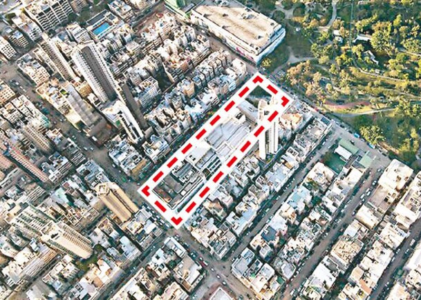 當局將研究易地重置街市（紅框示）等設施。