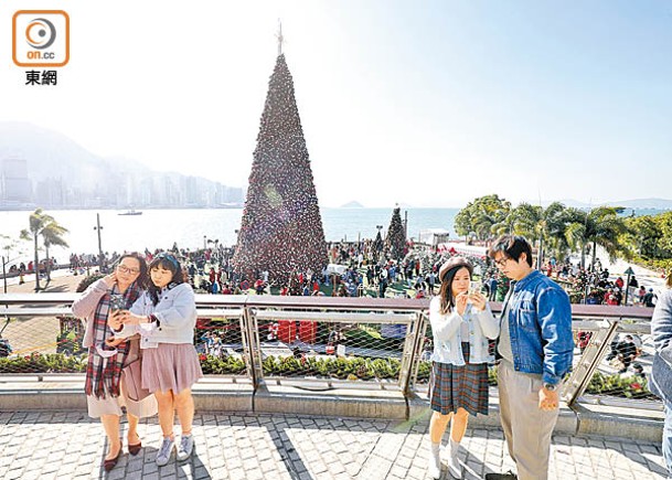 西九聖誕樹吸引大批遊人到訪。（陳德賢攝）