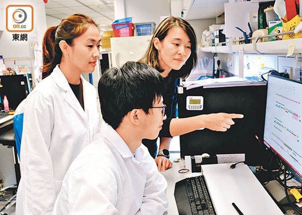 科大為腫瘤研究帶來突破。右起為副教授吳若昊、博士後研究員于雷及論文共同作者譚升婷。