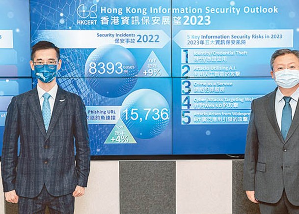 陳仲文（左）總結2022年香港資訊保安狀況，右為羅夏樸。