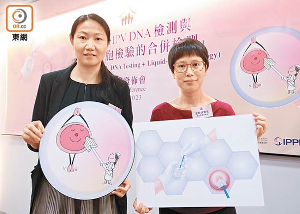 王靜妍（右）表示，若女士早於25歲已有性行為，亦可視乎醫生評估，定期接受子宮頸篩查。（袁志豪攝）