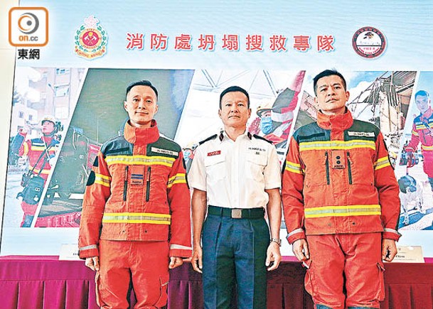 特區救援隊分享救援經歷及心情。左起：梁志宏、于文陽、蘇志安。（陳德賢攝）