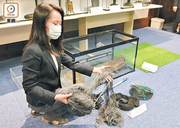 陳翠珊展示懷疑獵具。（馬竟峯攝）