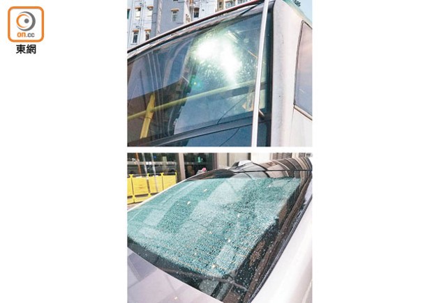 私樓玻璃飛墮  擊中巴士私家車