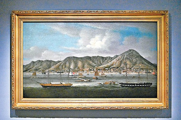 十九世紀外銷畫家的油畫作品《維多利亞城遠眺》。（香港藝術館藏品）