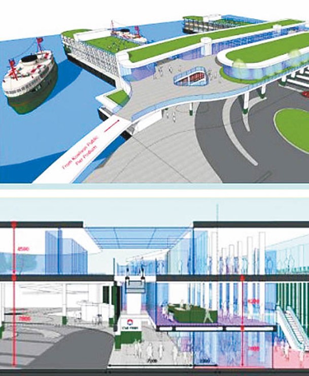 擬建的新碼頭二樓將設有觀景台（上圖），及採用落地玻璃（下圖）。