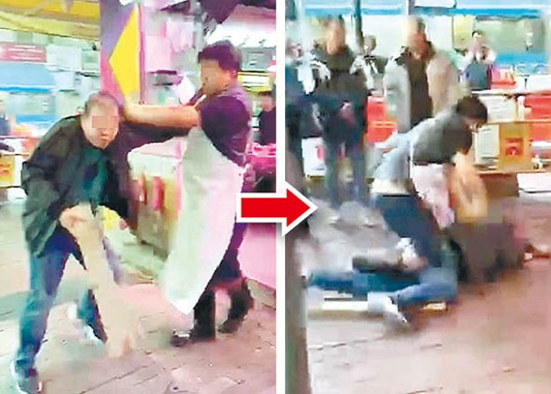 兩名男子在平安夜於深水埗街頭涉嫌互毆，拳來拳往，更出動木板，毫不平安。