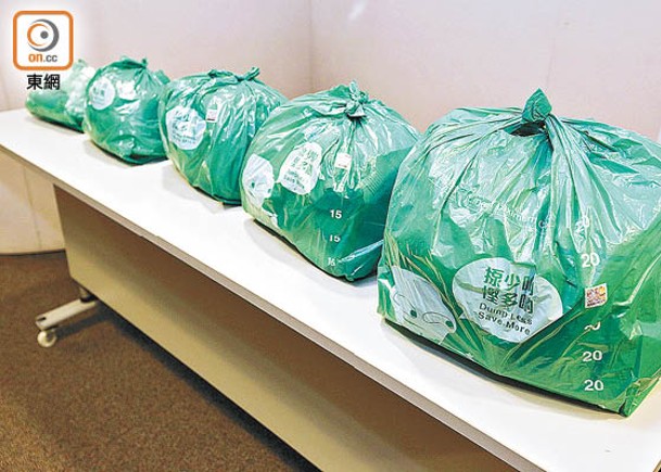 指定垃圾袋分9種容量，每個袋售價0.3至11元不等。