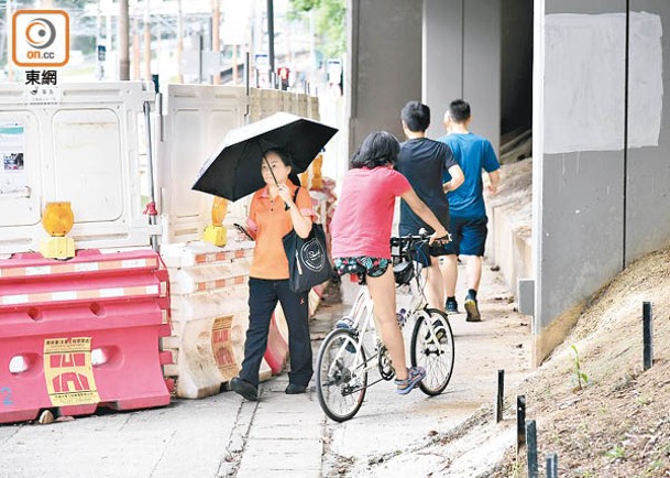 行人和騎單車者共用的「替代路線」，不時出現擦肩而過的情況。