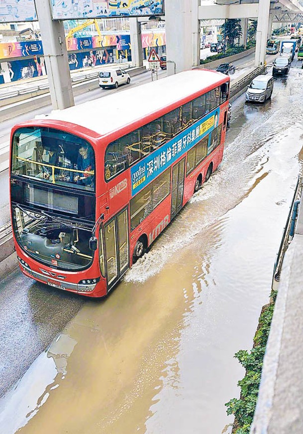 駛經車輛涉水而行。