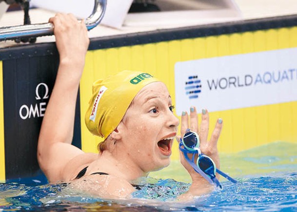 澳洲泳手奧姬娜嫺對於刷新世績感到難以置信。